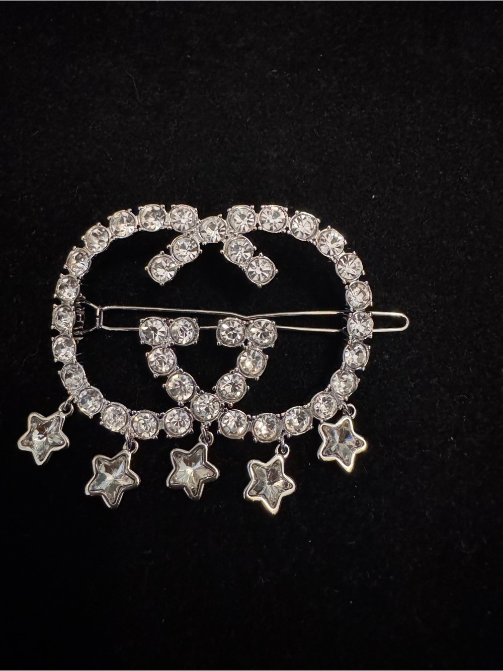 Gucci Crystal Double G Star Dangle Hair Pin - Silver